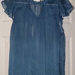 Torrid Teal Sheer Flutter Sleeve Blouse, Torrid 00, Size M/L, Size 10